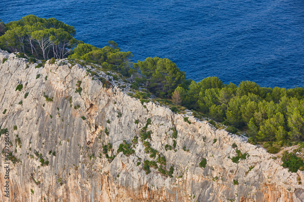 Rocky cliff viewpoint in Mallorca. Tramuntana coast. Majorca. Spain.