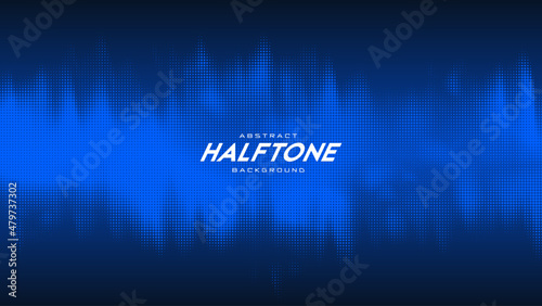 Abstract vector torn blue halftone sound wave. Scrathed dotted texture element.