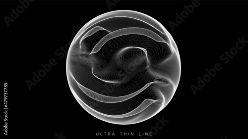 Ultra thin line fluid geometry. Dynamic vector distorted spheres.