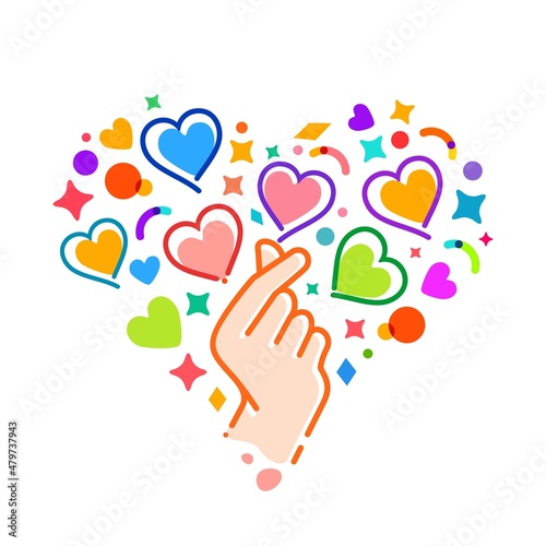 colorful mini i love you hand clip art in full color ,korean heart finger i love you sign icon vector line art illustration sticker design social media, i heart you gesture