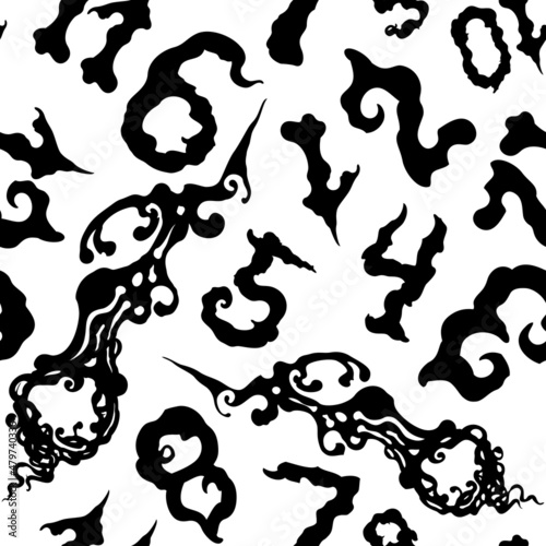 Numbers and clock hands seamless pattern / Seamless background with grotesque numbers and clock hands