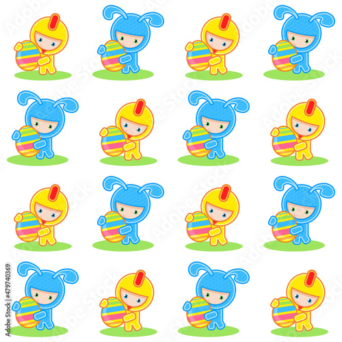 Easter seamless pattern bunny and chicken with egg