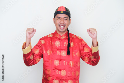 Adult Asian man wearing Chinese costume called 