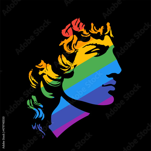 Antinous as a symbol of the LGBT movement. Portrait of an ancient Greek youth - God in a rainbow color. Sexual minorities. Gays. Pride Parade. photo