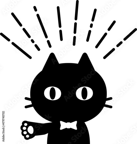 手を差し出す蝶ネクタイをした猫