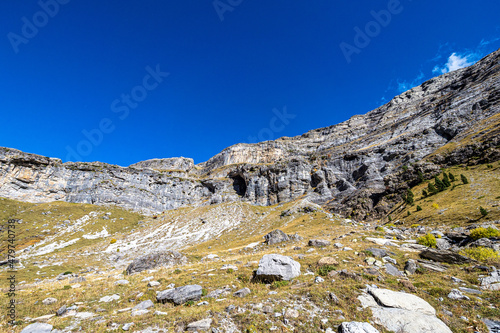 Autumn view of beautiful nature in Ordesa and Monte Perdido NP, Pyrenees, Aragon in Spain.