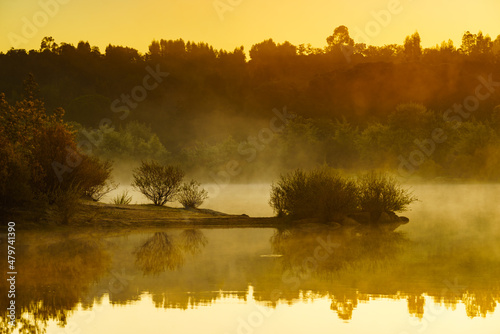 Morning fog over lake in Portugal