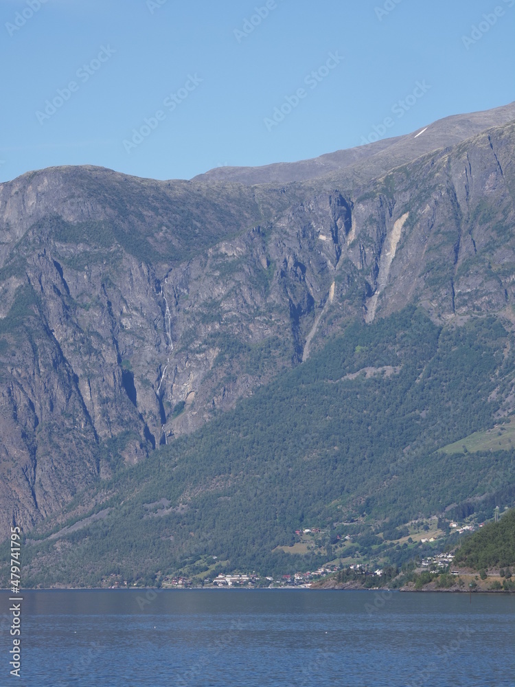 View to fjord in Flam at Sogn og Fjordane in Norway - vertical