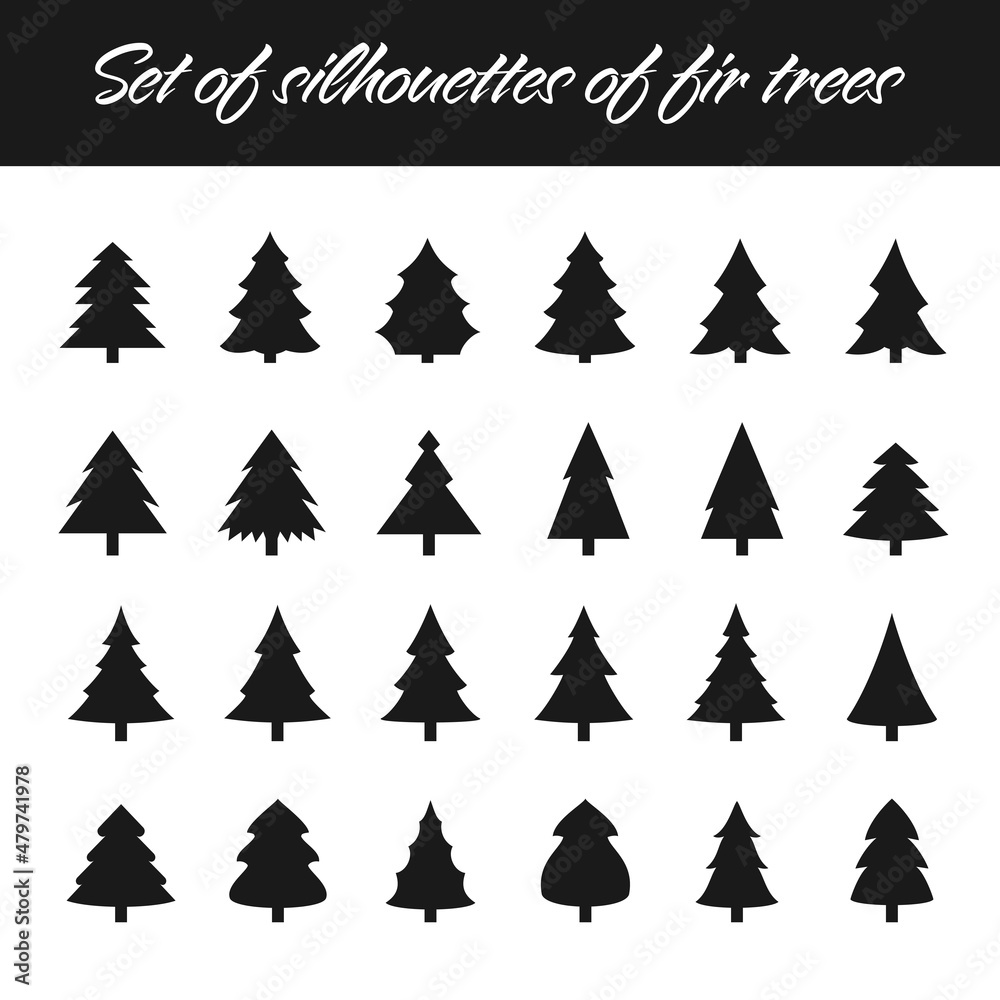 Obraz premium Set of silhouette fir trees