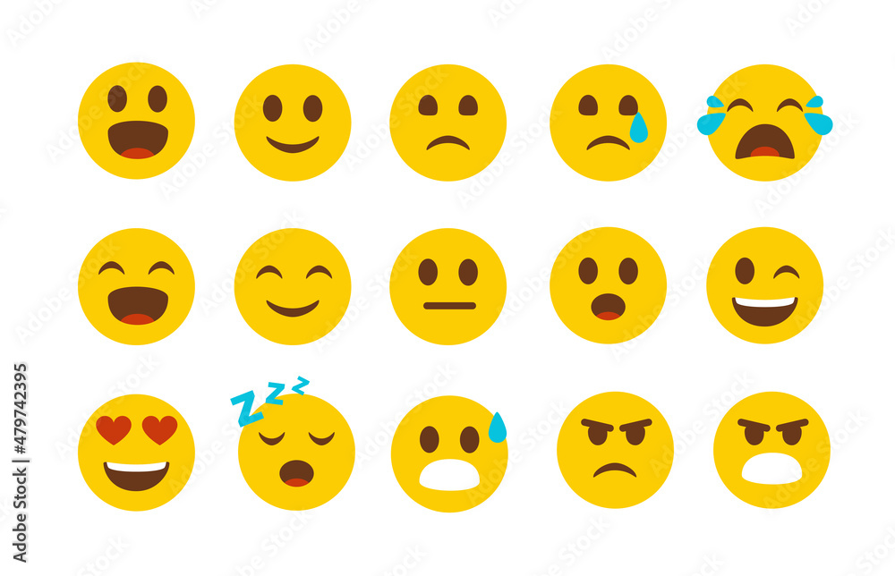 Set of smileys on white background. Vector smileys face with different emotions in cartoon style. Set of smileys on white background. Vector smileys face with different emotions in cartoon style.
