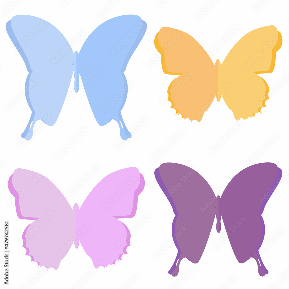 Set of beautiful exotic butterflies in cut paper style Set of beautiful exotic butterflies in cut paper style