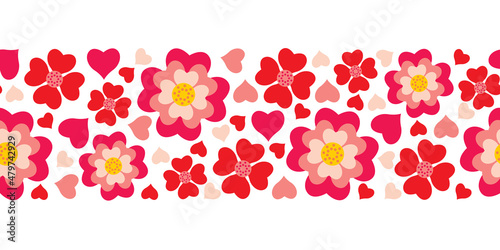 Flowers and hearts horizontal pattern seamless