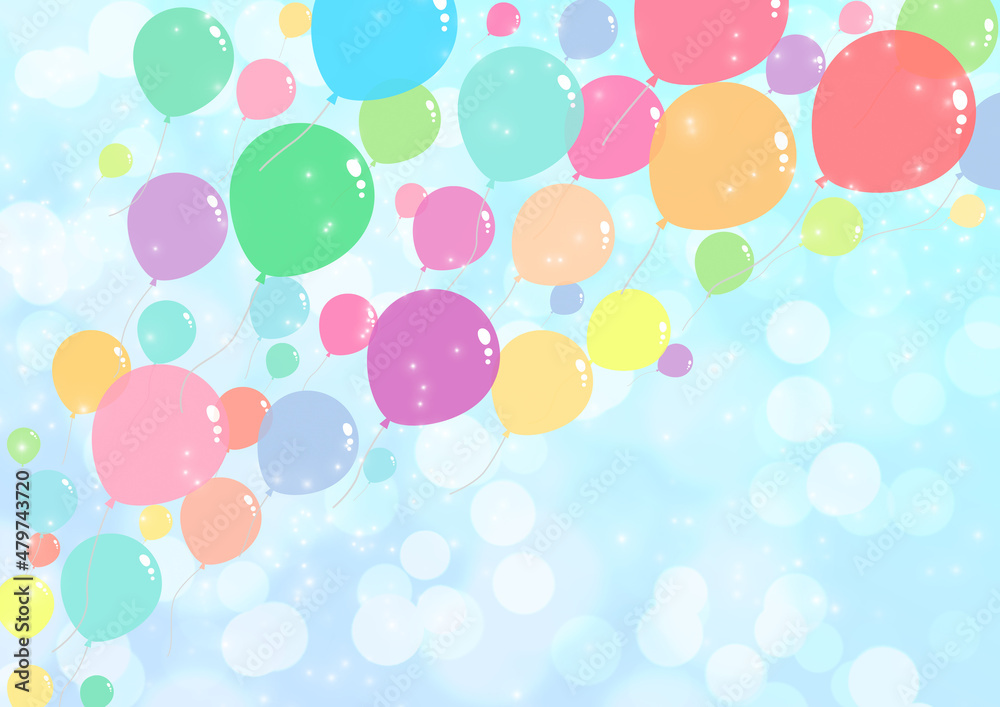 水色の背景に風船が飛ぶイラスト Stock Illustration Adobe Stock