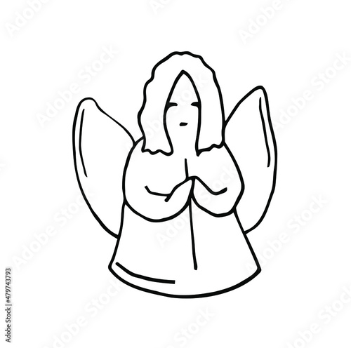 Vector simple angel symbol line icon black on white background. Good for easter design
