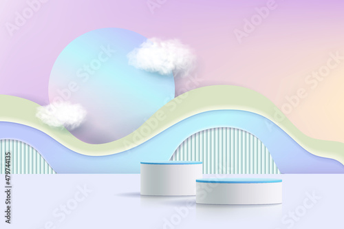 3d podium on background, abstract geometric shapes for kids product display