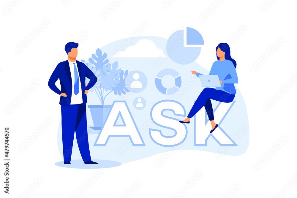 Vector illustration, concept illustration of frequently asked questions people around exclamations and question marks, metaphor question answer Vector illustration, concept illustration of frequently asked questions people around exclamations and question marks, metaphor question answer