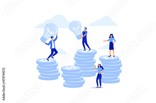 creative concept idea of the key to success, energy bulb and symbol, search for new creative thoughts, investments and investing money in ideas flat vector design illustration 