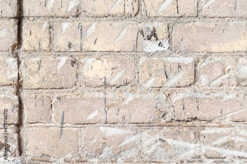The background is made of a brick wall with rough cement seams and cracks