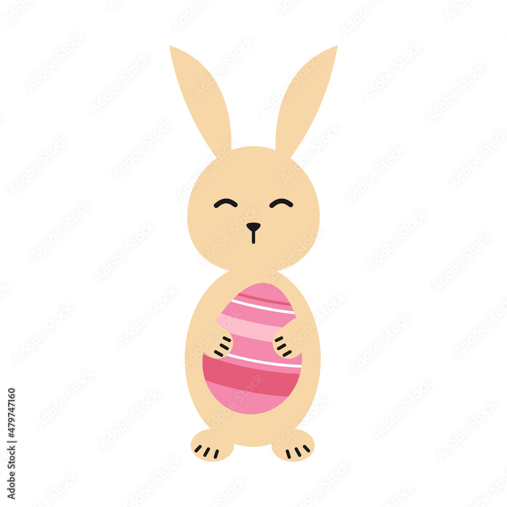 Obraz premium Vector cute rabbit holding egg. Easter clipart.