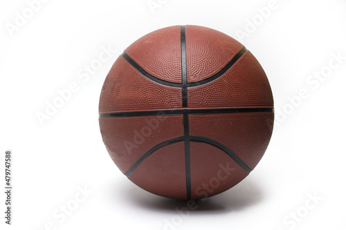 Closeup brown red basketball white background