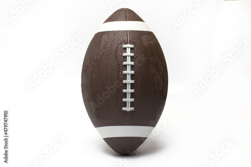 Closeup american football made plastic white background