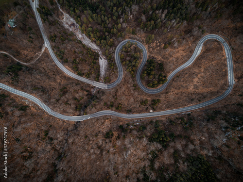 Winding roads shot with a drone from above
