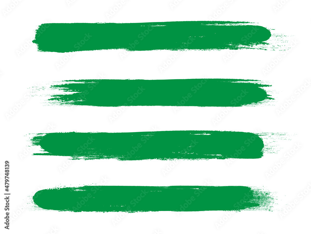 Obraz premium Green brush stroke set isolated on background. Collection of trendy brush stroke vector for green ink paint, grunge backdrop, dirt banner, watercolor design and dirty texture. Brush stroke vector 