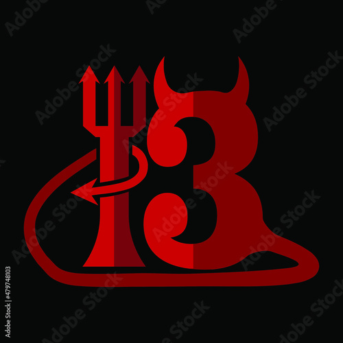 The illustration of Lucky 13 devil logo icon vector . Suitable for iconic logo.