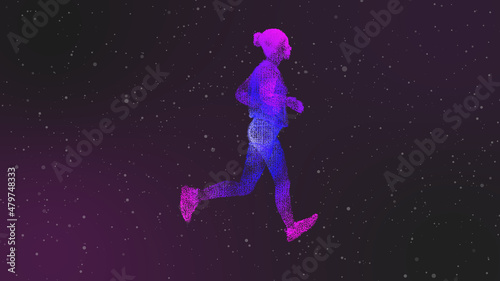 3d illustration of particles forming a futuristic runner.