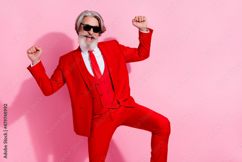 Leinwandbild Motiv - deagreez : Photo of excited crazy handsome man rejoice dancing nightclub feel young isolated on pink color background