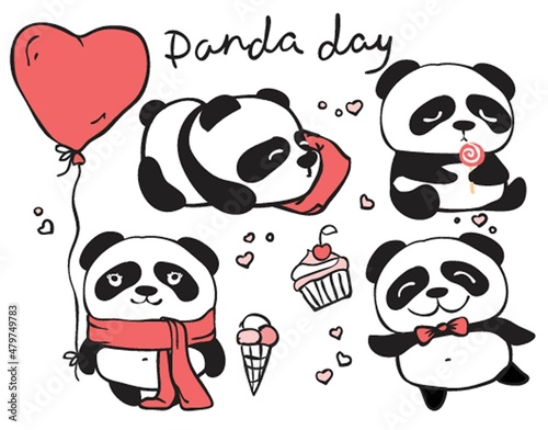 Vector illustration of cute baby panda set.