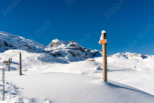 Totally snowy landscape near the Candanchu ski resort, in the Pyrenees Mountains, Spain. © cmassway