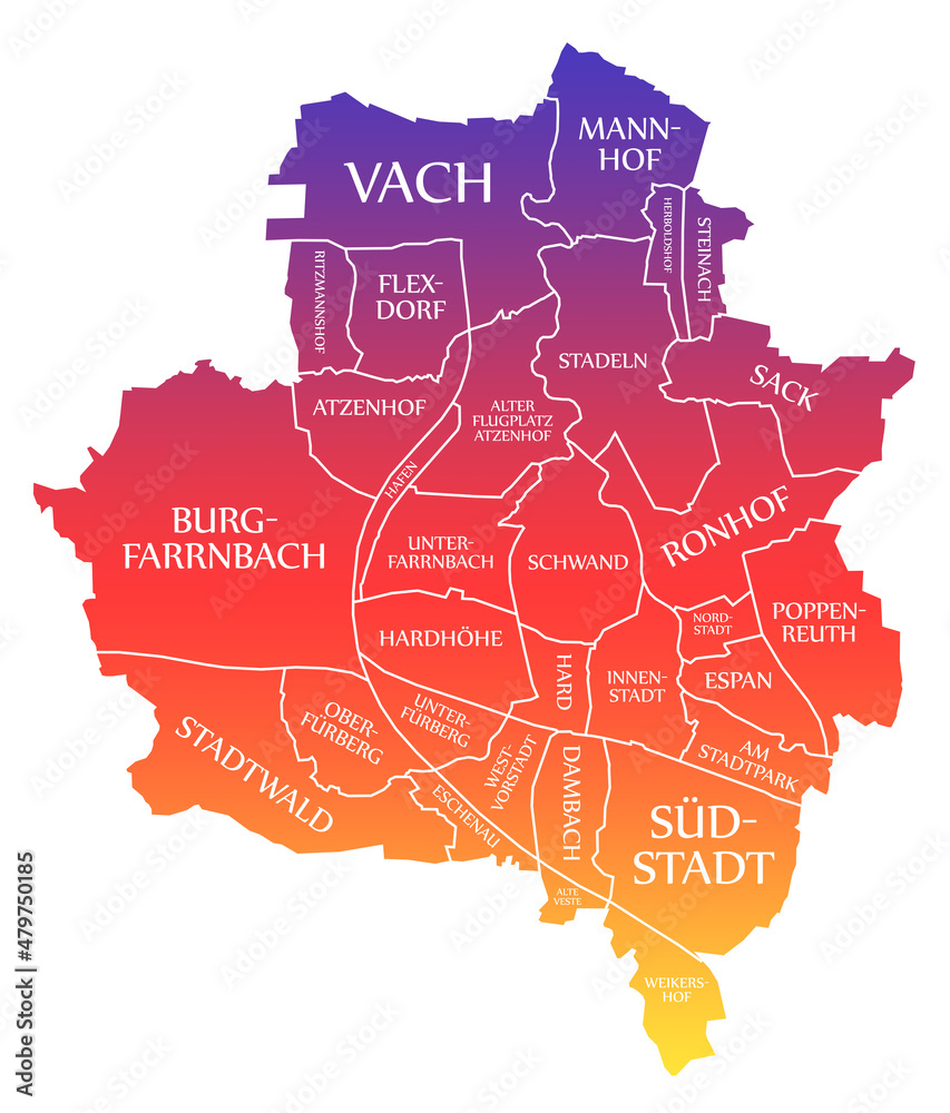 Fuerth City Map Germany DE labelled rainbow colored illustration