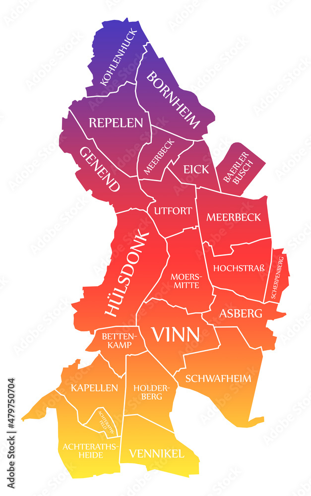 Moers City Map Germany DE labelled rainbow colored illustration Moers City Map Germany DE labelled rainbow colored illustration