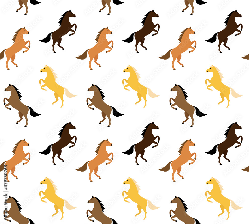 Vector seamless pattern of flat horses isolated on white background Vector seamless pattern of flat horses isolated on white background
