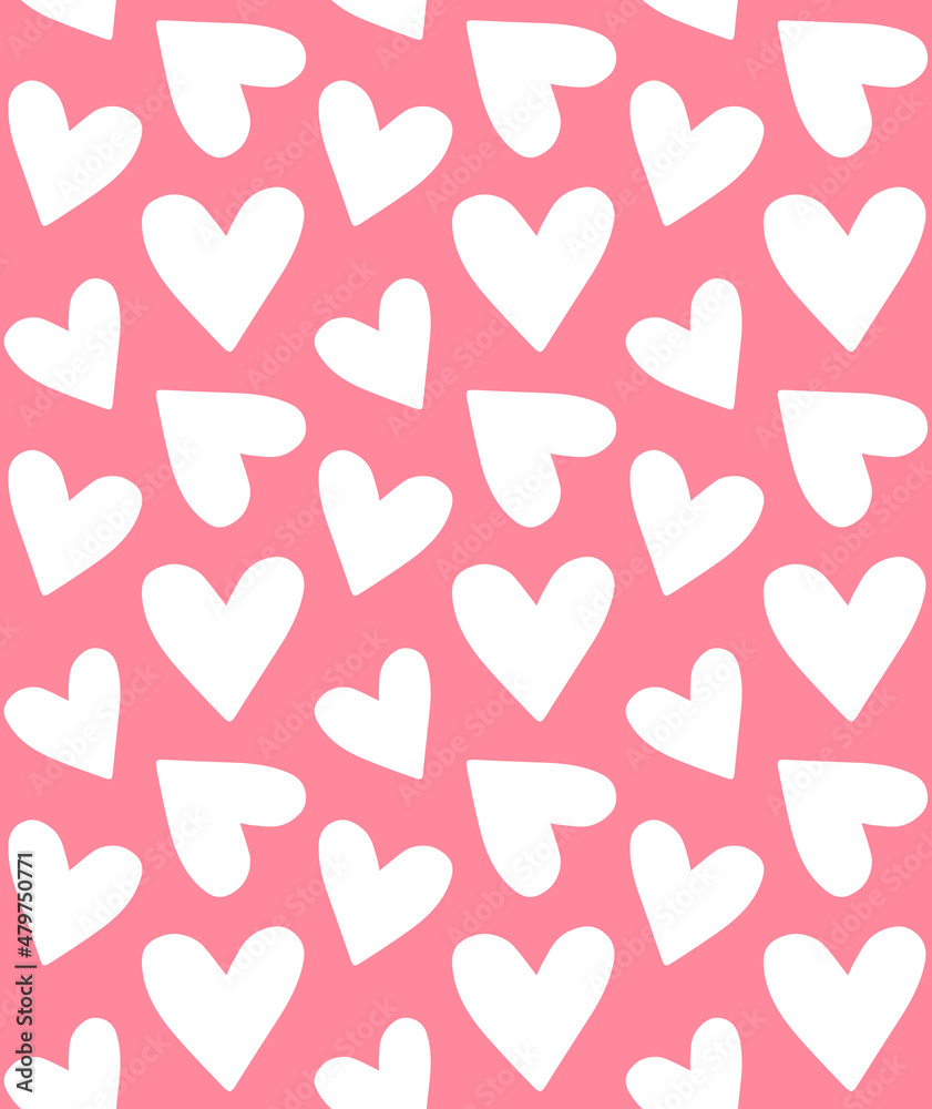 Vector seamless pattern of hand drawn hearts isolated on pink background