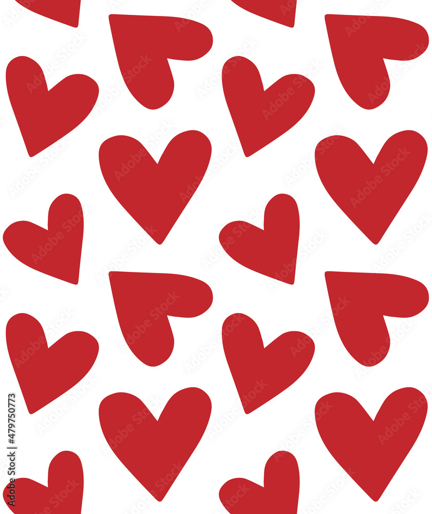 Vector seamless pattern of hand drawn hearts isolated on white background