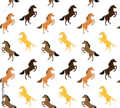 Vector seamless pattern of flat horses isolated on white background