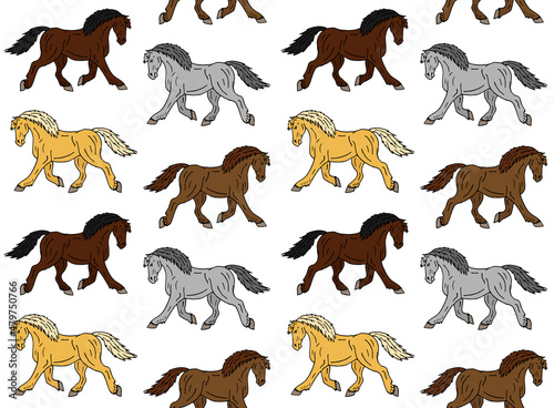 Vector seamless pattern of hand drawn doodle sketch horses isolated on white background