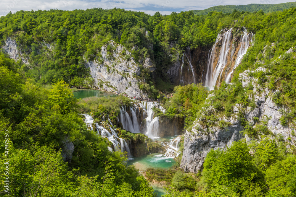 Sastavci and Veliki slap waterfalls in Plitvice Lakes National Park, Croatia