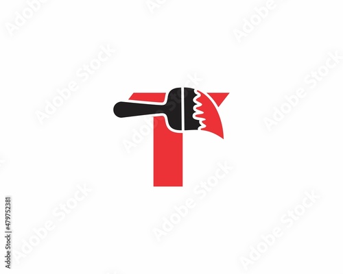 Letter T With Paint Brush Logo Icon 001