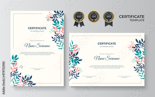 Floral abstract colorful certificate design template