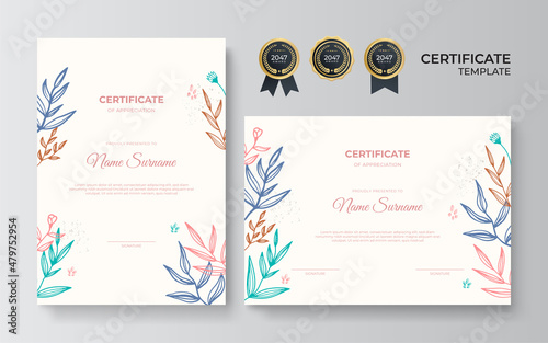 Floral abstract colorful certificate design template