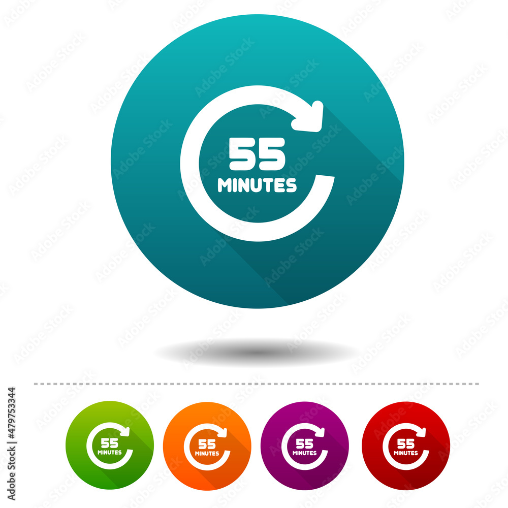 55 Minutes rotation icon. Timer symbol sign. Web Button. 55 Minutes rotation icon. Timer symbol sign. Web Button.