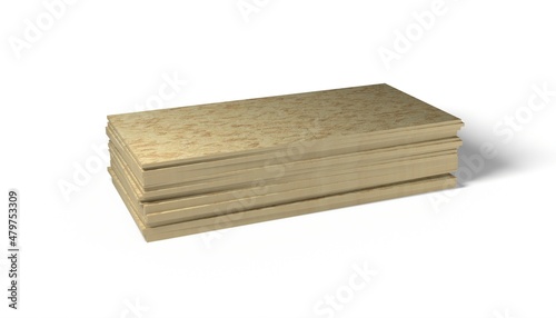 Fototapeta Naklejka Na Ścianę i Meble -  3d render illustration OSB boards from wood chips isolated on white background. Realistic wooden building materials. Stack of wooden boards for construction.
