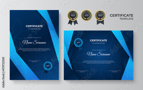 Minimalism geometric blue certificate design template