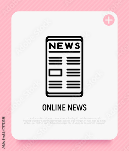 Online news on smartphone thin line icon. Modern vector illustration.