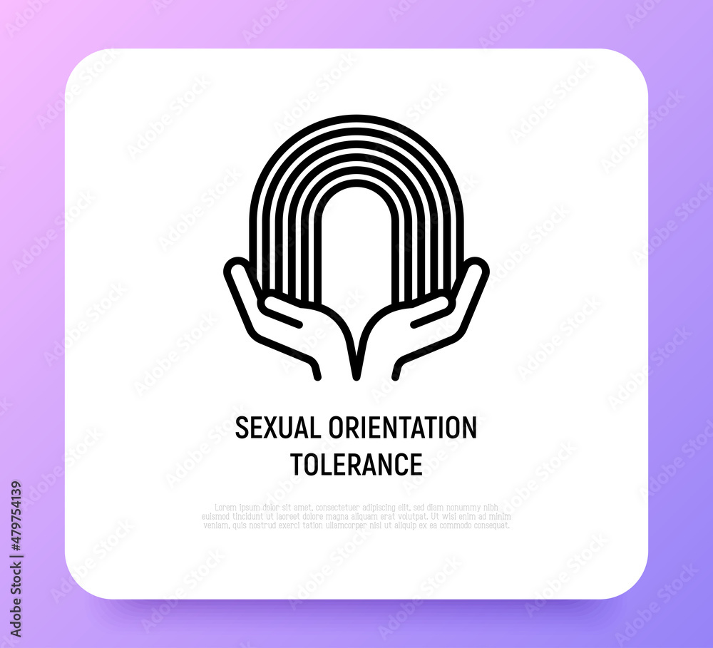 Sexual orientation tolerance thin line icon: hands holding rainbow. Modern vector illustration. Sexual orientation tolerance thin line icon: hands holding rainbow. Modern vector illustration.