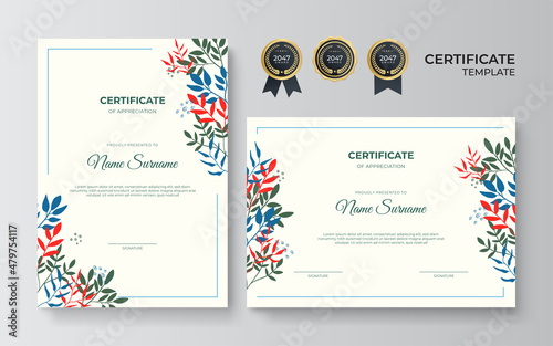Floral abstract colorful certificate design template