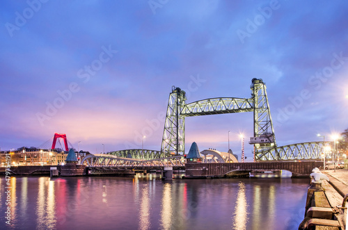 Rotterdam  The Netherlands  January 10  2022  historic steel railway bridge De Hef during the blue hour before sunrise